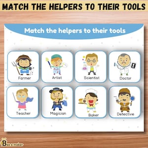 Community Helpers and Their Tools – Busy Book Matching Activity | Printable Preschool Learning Pages | A4 & Letter Sizes
