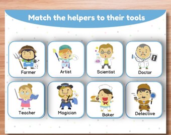 Community Helpers and Their Tools – Busy Book Matching Activity | Printable Preschool Learning Pages | A4 & Letter Sizes