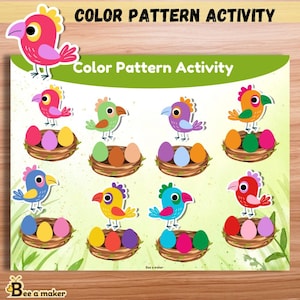Attività di abbinamento di colori / Libro stampabile per bambini piccoli / Apprendimento prescolare / Gioco di motricità fine e riconoscimento dei colori / Tema degli uccelli