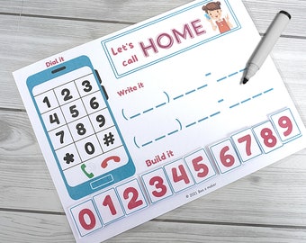 Phone number printable busy book page, all about me pdf page, toddler, preschool, homeschool, adapted learning binder page