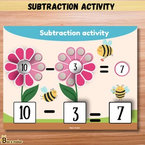 Subtraction math center activity busy book, Montessori, preschool, homeSchool