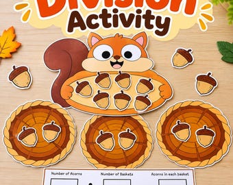 Acorn Division Math Activity,  Fall Printable  Activity