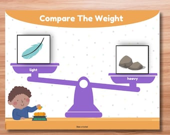 Compare the Weight | Heavy and Light Sorting Activity | Preschool Busy Book Printable | STEM Learning | A4 and US Letter