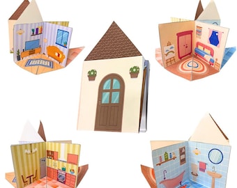 4-Room House Paper Craft – Printable 3D Dollhouse DIY