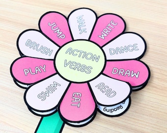 Action Verbs Flower Craft | Interactive Language Activity | Printable PDF | Homeschool & Classroom Learning