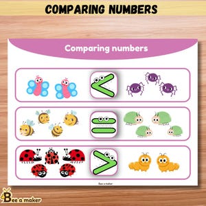 Comparing Numbers Printable Activity busy book page | Greater Than, Less Than, Equal To | Math Center Game for Preschool & Kindergarten