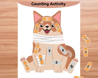 Sick Puppy Counting Activity | Math Bandage Game for Toddlers | Printable Counting Busy Book Page | 1–10 Number Recognition
