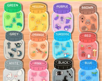 Color Matching Activity for Kids, Sorting Colors in Jars, Toddler Color Printables, Montessori Materials, Homeschool Preschool Curriculum