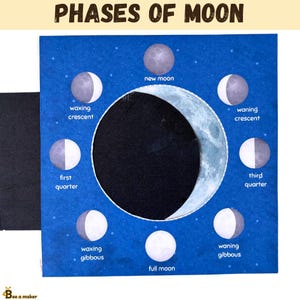 Puede incluir: Una ilustración azul de las fases de la luna. La luna se muestra en ocho fases diferentes, comenzando con la luna nueva y terminando con la luna llena. Las fases están etiquetadas con sus nombres: luna nueva, creciente creciente, primer cuarto, gibosa creciente, luna llena, gibosa menguante, último cuarto y creciente menguante.