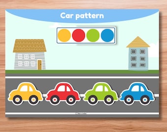 Car Pattern Matching Activity for Kids | Printable Preschool Learning Worksheet | Montessori Busy Book PDF
