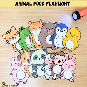 Actividad interactiva con linterna sobre la comida de los animales / Juego de aprendizaje imprimible