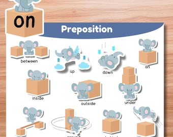 Preposition Matching Activity Printable | Learn Prepositions with Elephants | Preschool English Game