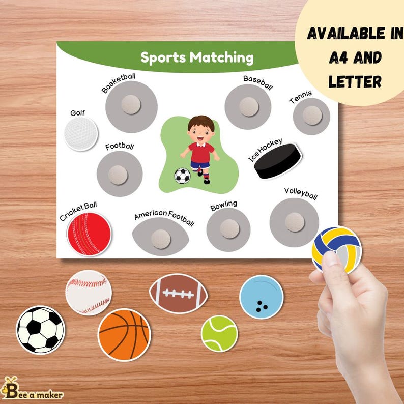 Sports Matching Answer Key Sports Matching Busy Book Page – Match the Ball to the Sport – A4 & US ...