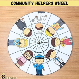Juego educativo "Rueda de ayudantes de la comunidad" para preescolar y jardín de infancia / Recurso para educación en el hogar y el aula / Inspirado en Montessori