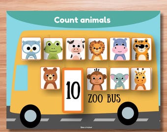 Count Animals on the Zoo Bus Busy Book Page | Preschool Counting Activity | Printable Math Game for Toddlers | A4 & Letter Size