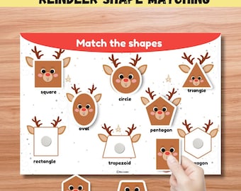 Reindeer shape matching Christmas and winter busy book activity for toddlers