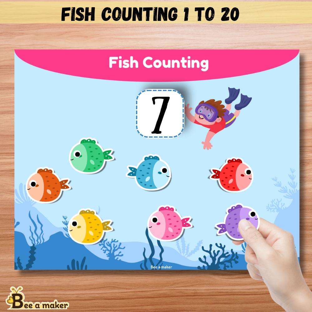 Numbers With Background Fish Fish Counting 1-20 Printable Busy Book Activity | Ocean Theme Numbers ...