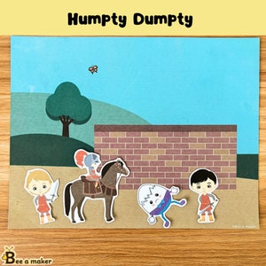 Secuencia de canciones infantiles de Humpty dumpty y páginas de libros ocupadas