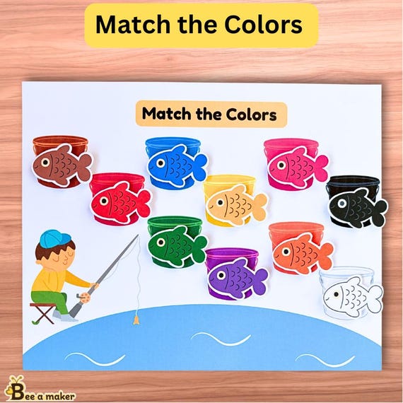 Color matching fish activity for toddlers, homeschool and preschool