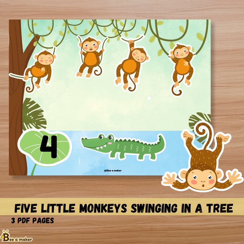 The Kiboomers 5 Little Monkeys Swinging In A Tree Five Little Monkeys Swinging in the Tree Busy Book Page - Etsy