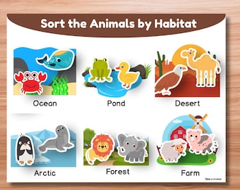 Animal Habitat Sorting Busy Book Page | Sort Animals by Habitat | Montessori-Inspired Printable | A4 & Letter | Toddler Learning Activity