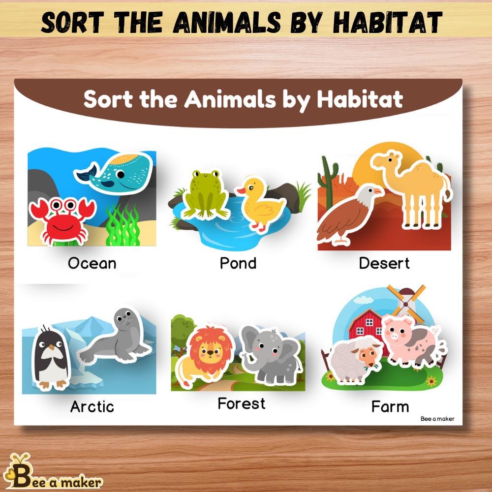 Animal Habitat Sorting Busy Book Page | Sort Animals by Habitat ...