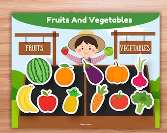 Fruits and Vegetables Sorting Busy Book Page | Toddler Learning Printable | Montessori Food Group Activity | A4 & Letter Size