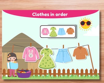 Clothes in Order Activity | Kids Sequencing Game | Printable Learning Worksheet | Montessori Toddler Activity | Fine Motor Skill Toy