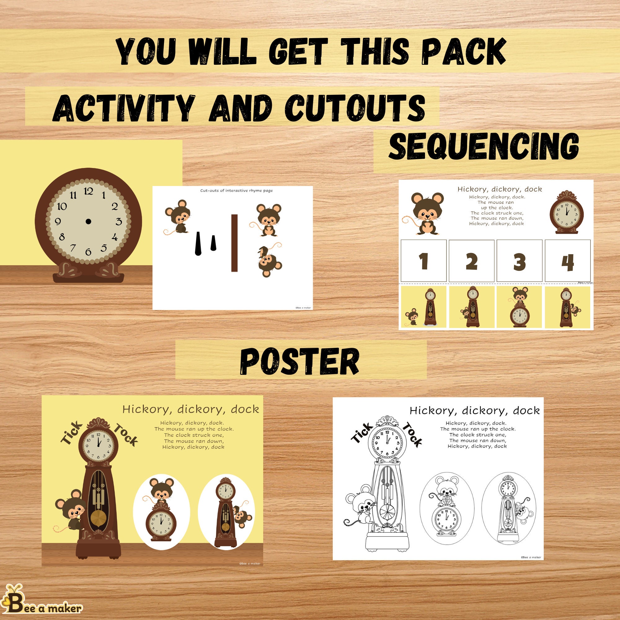 Hickory Dickory Dock Nursery Rhyme Sequence, Poster and Busy Book ...