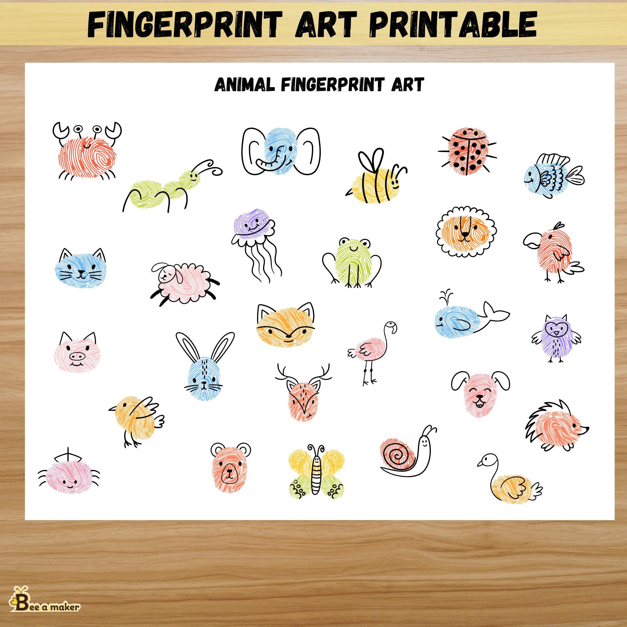 Animal Fingerprint Art Kids Fingerprint Printables Thumbprint Art 