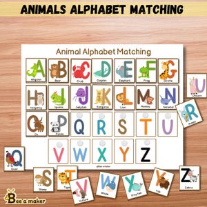 Libro de actividades imprimible con alfabeto de animales, página en PDF, para niños pequeños, preescolar, educación en casa, material Montessori