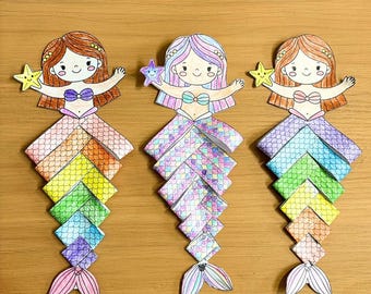 Rainbow Mermaid Paper Craft Printable | Ocean Craft Activity | Printable Mermaid Template | Kids Coloring Craft