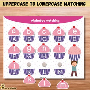 Cupcake Alphabet Matching Activity | Lowercase to Uppercase Busy Book for Toddlers | ABC Learning Printable | Preschool Binder | A–Z Letters
