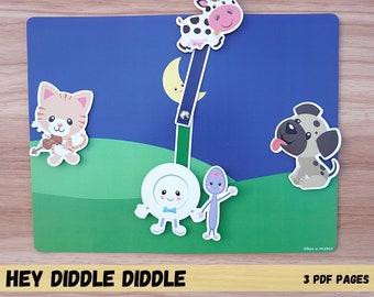 Hey Diddle Diddle, nursery rhyme busy book printable pdf pages, nursery rhyme sequence for toddlers, Preschool and homeschool