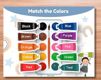 Match the Colors Activity | Printable Paint Color Matching Game | Toddler Busy Book Page | A4 & Letter Size | Learn Colors for Preschool