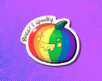 Queer and Spooky LGBT pride Halloween Jack o Lantern sticker