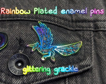 Rainbow Plated Graphic Grackle Enamel Pin