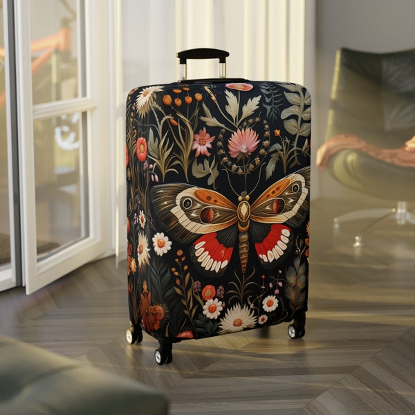 Vintage Passion Butterfly Luggage COVER , Dark Cottage Inspired, Botanical Slip-On Protector for wheeled luggage, Zipper Feature, 3 Sizes