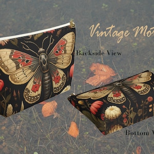 Vintage Moth Accessory Pouch T-bottom Travel Pouch, Pencil Pouch holder, Cosmetic Bag for Makeup, Carry Pouch, Zippered bag, Great Gift
