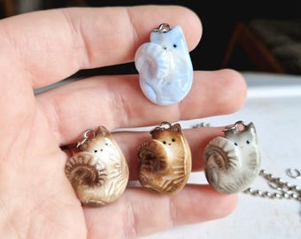 Custom Tiny Cat Pendant: Personalized Polymer Clay Curled up cat charms with embossed pattern 20x20x15 mm