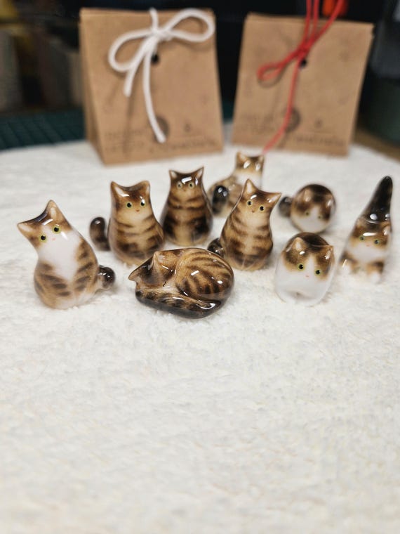 Brown tabby cat figurine: Custom Brown and White tabby cat figurine from photo of your cat
