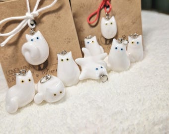 Custom White Cat Charm: Personalized cat pendant for Necklace, Phone Charms, Keychain
