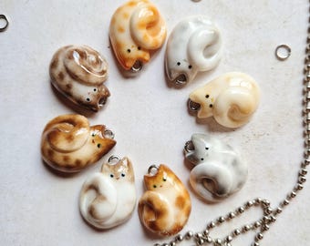 Handmade Polymer Clay Spotted Tabby Cat Charm: Custom Cat Pendant for Necklace 20x20x15 mm