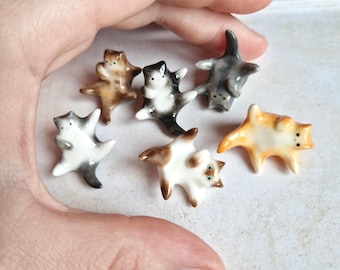Custom Polymer Clay lying or sitting Cat Figurine - Handmade Miniature Sculpture 25x25х15 mm