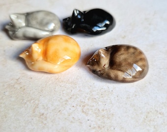 Custom Sleeping Cat Figurine: Miniature Polymer Clay Sculptures