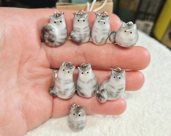 Custom Gray Tabby Cat Pendant - Handmade Tiny Grey Cat Charm from photo
