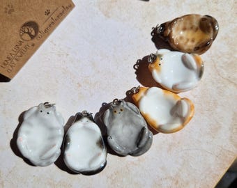 Custom Cat Polymer Clay Worry Stone Pendant: Funny Belly Up cat Charm 25x30x10 mm