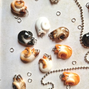 Handmade cat charms no.10 - Small polymer clay cat necklace - White, Orange (Ginger cat), tortei, calico, tuxedo CUSTOM ceramic cat charms