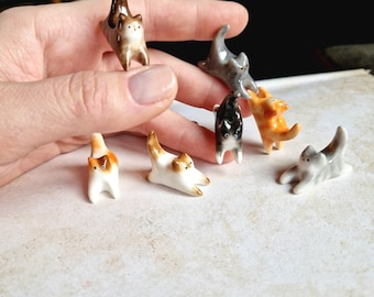 Custom Tiny Polymer Clay playful Cat Figurine - Handmade Miniature Cat Sculpture 30x20х13 mm