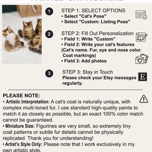 How to order personalization correctly of Brown tabby cat figurine:
1. Write in the personalization form - Cat's name, Coat color, Eye and Nose colors (special markings on the coat).
2. Choose the pendant shape in the first "Cat's Pose" option
3. Place your order by selecting the second "Custom: Listing Pose" option
4. Send me photos of your cat, preferably from all sides (via Etsy message).
5. Always check for messages from me.